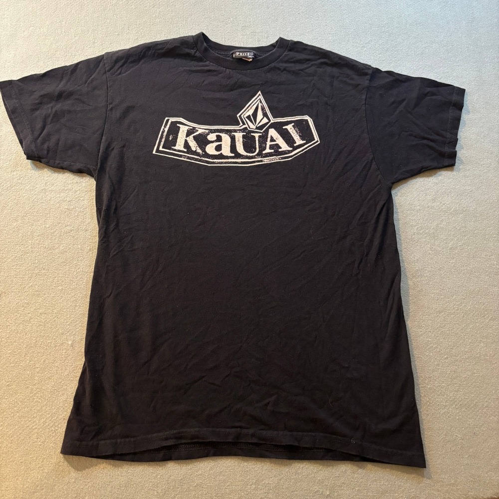 VTG Y2K Volcom Kauai Hawaii T Shirt Mens M Black Surf Skate Hawaiian Islands